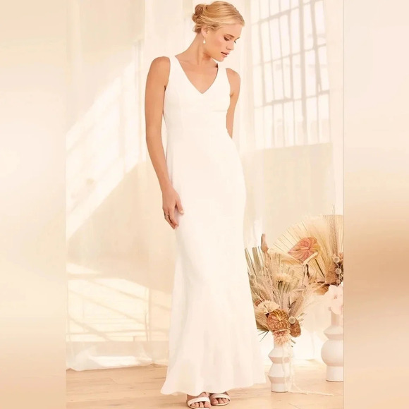 Lulus Into Your Heart White Button Back Mermaid Maxi Dress M Wedding Bride - Picture 3 of 15